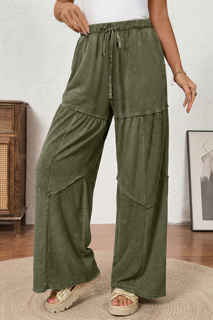 Women's Black Mineral Wash Wide Leg Patchwork Pants
