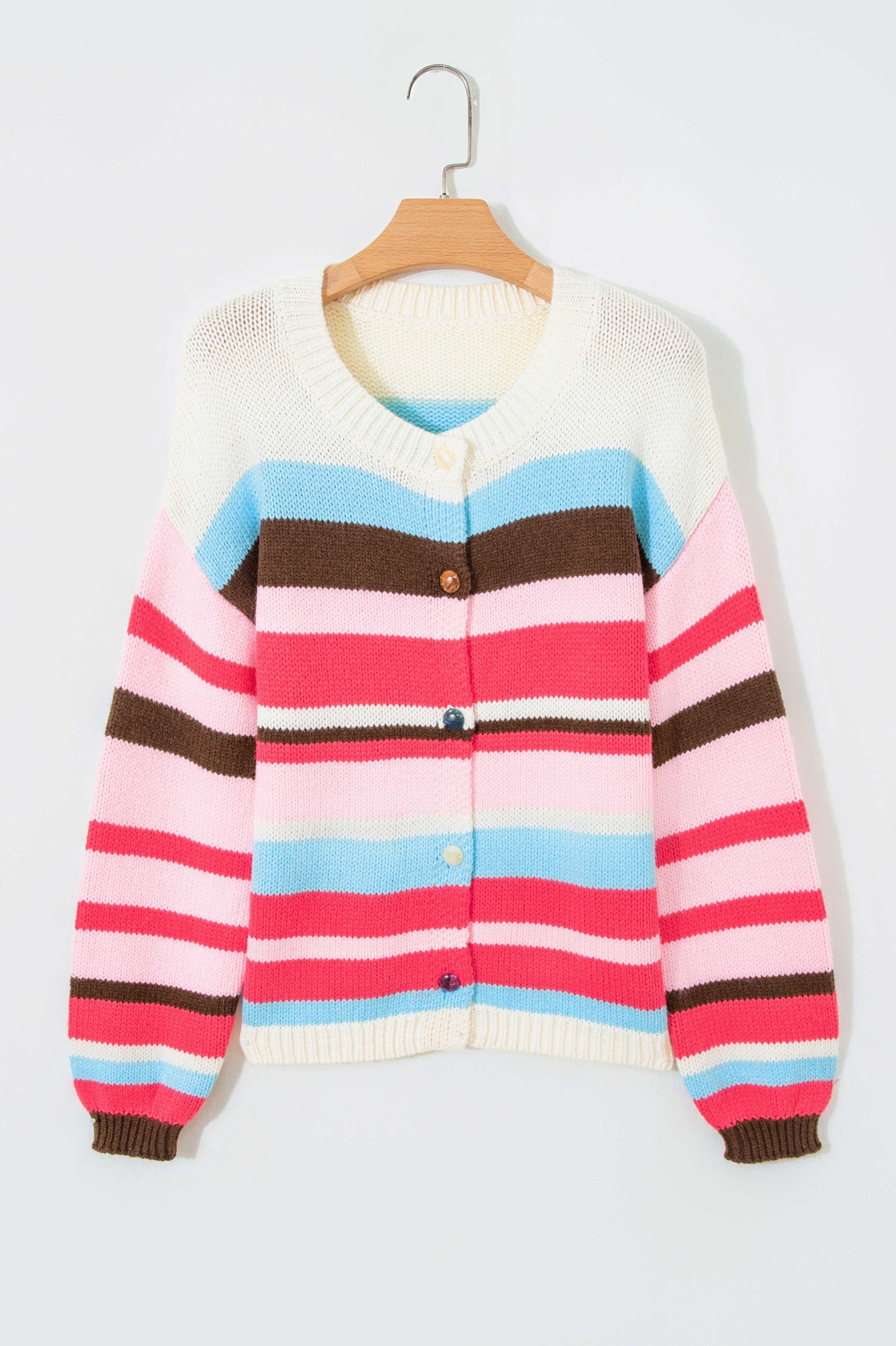 Multicolor Striped Colorblock Drop Shoulder Knit Cardigan