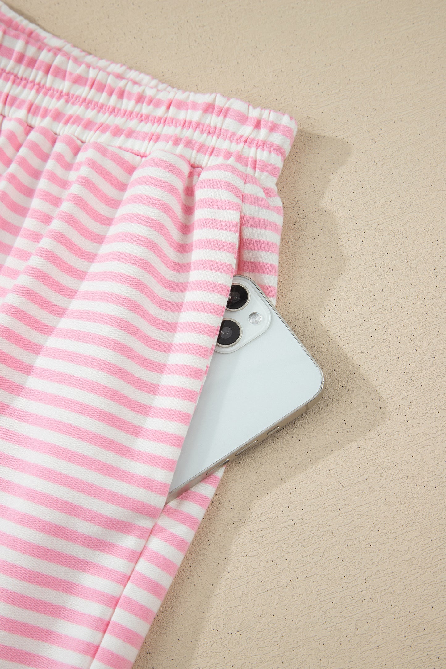 Pink Stripe Oversized Mock Neck Sweatshirt Shorts Set