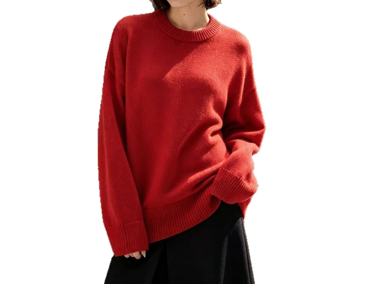 Women's Oversized Crew Neck Knit Pullover Sweater
