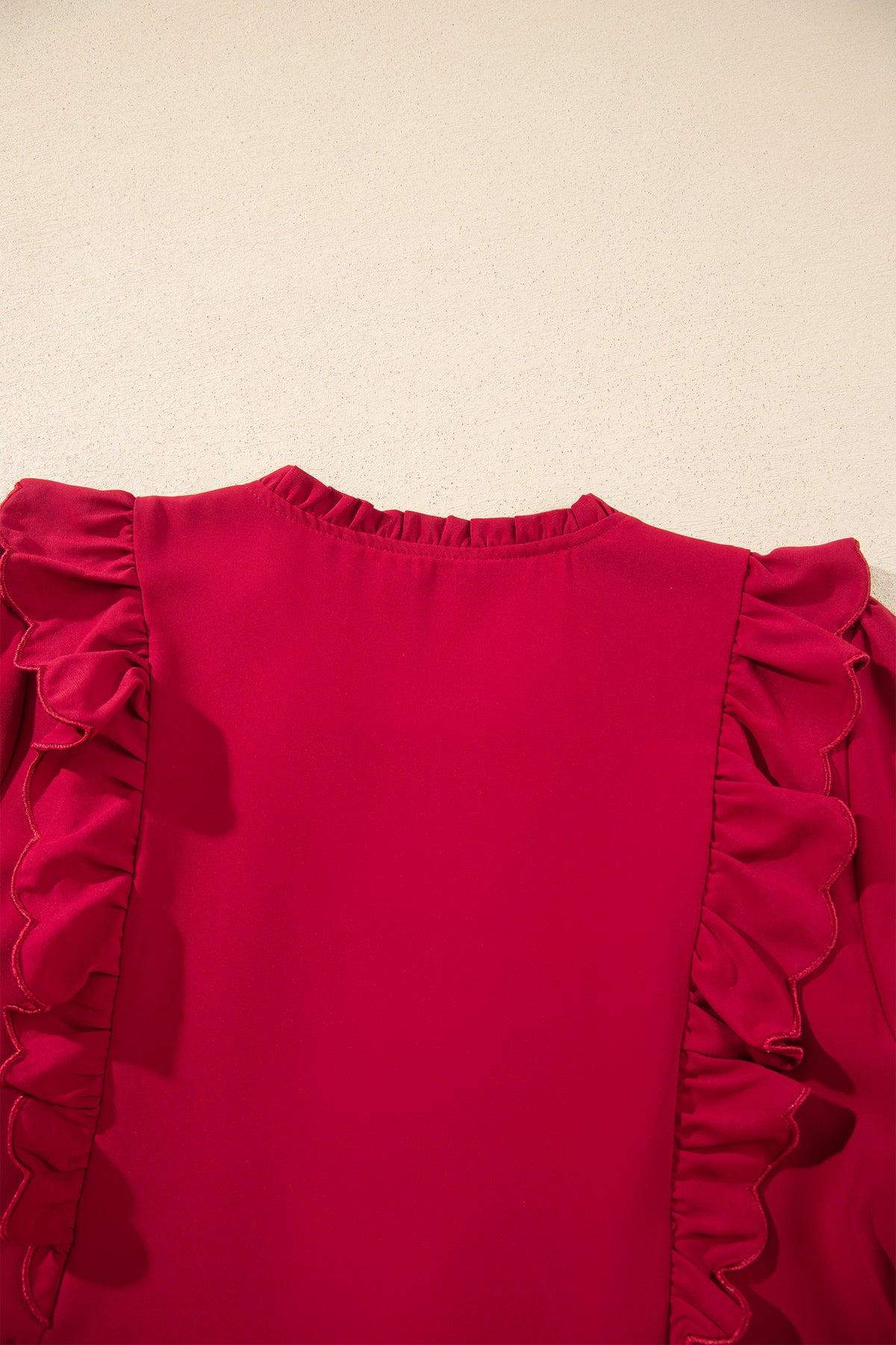 Red Ruffle V-Neck Long Sleeve Tiered Midi Dress