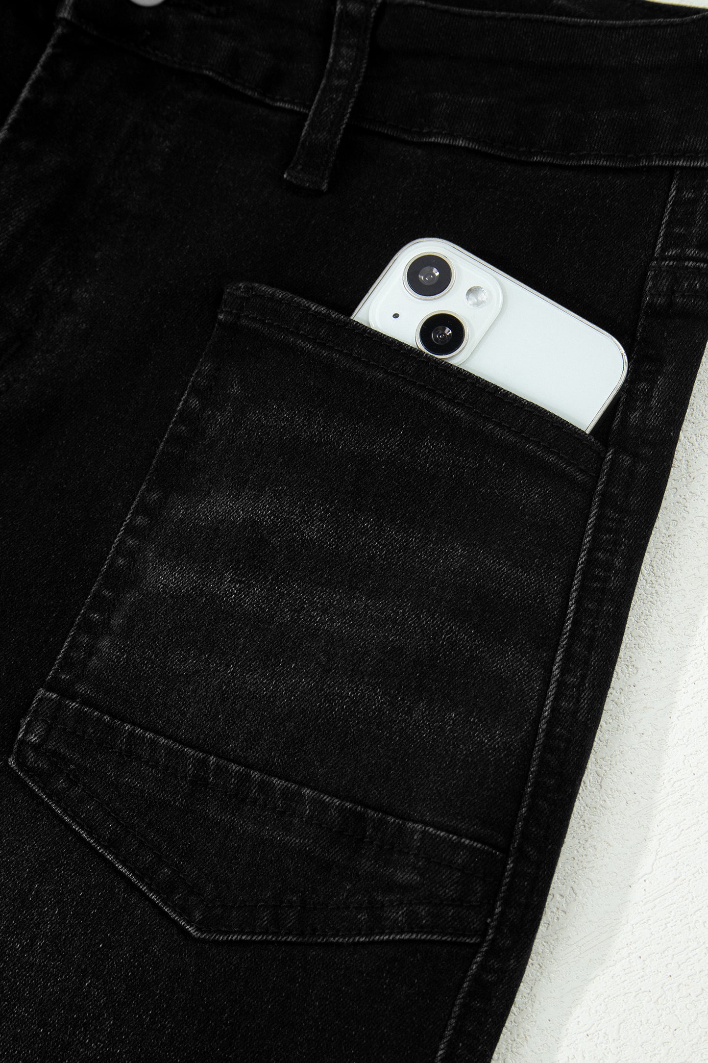 High Waisted Cropped Straight Leg Jeans Raw Hem Denim