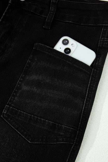 High Waisted Cropped Straight Leg Jeans Raw Hem Denim