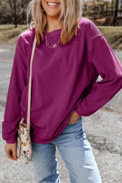 Vintage Washed Corduroy Oversized Rib Knit Sweatshirt