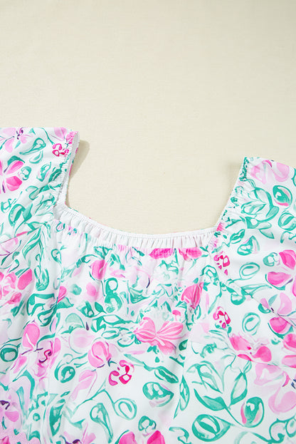 Easter Floral Square Neck Plus Size Mini Dress
