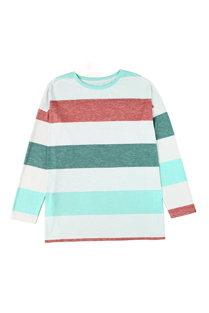Pink Stripe Plus Size Colorblock Pullover Top