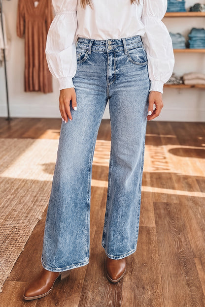 Western Light Wash High Waist Wide Leg Denim Jeans