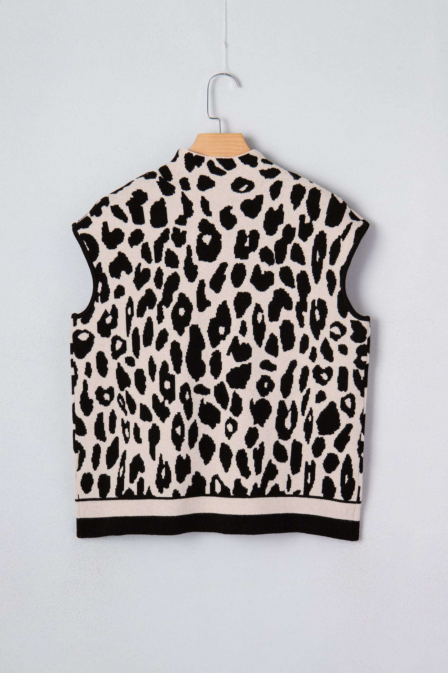 Leopard Print High Neck Short Sleeve Knit Top