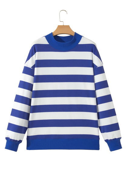 Rose Stripe Colorblock Mock Neck Relaxed Sweatshirt