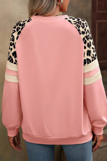 Leopard Print Colorblock Raglan Sleeve Sweatshirt