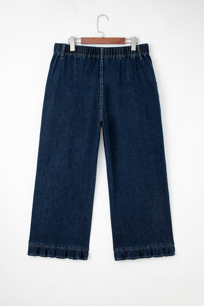 Sail Blue Plus Size Elastic Waist Ruffle Hem Jeans