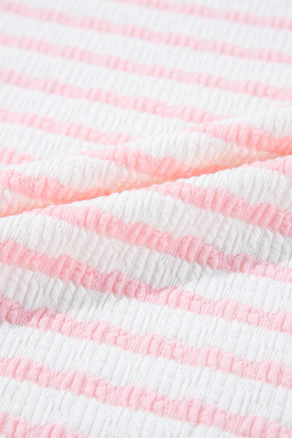 Pink Stripe Textured Knit Lounge Set Drawstring Shorts