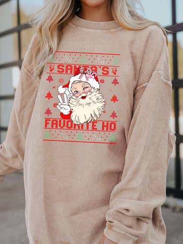 Santa Graphic Corded Christmas Pullover Sweatshirt