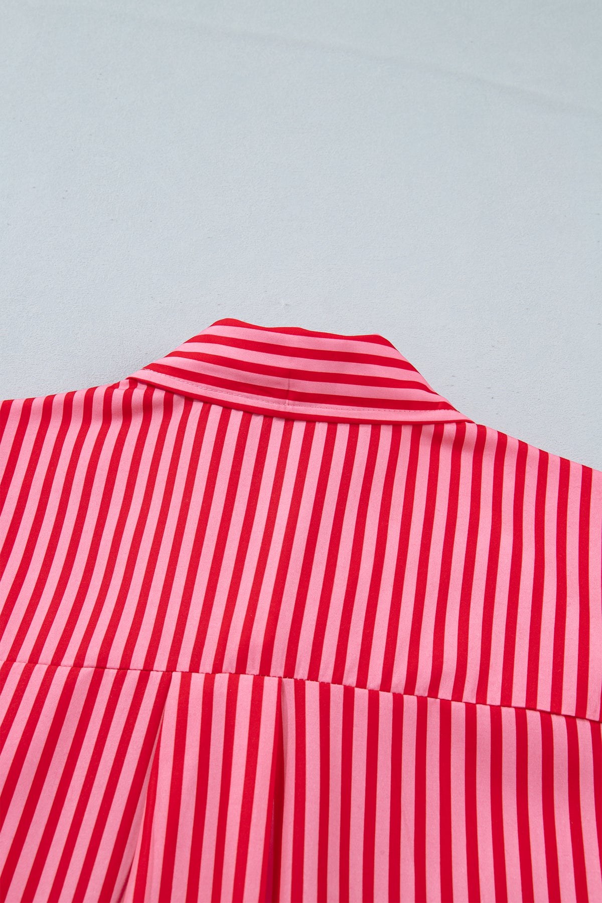 Red Stripe Tie Front Button Up Long Sleeve Casual Shirt