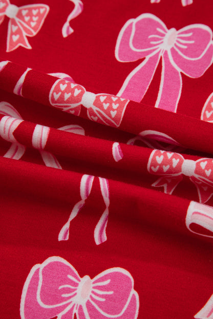 Valentine Red Bow Print Ruffle Pajama Shorts Set for Women