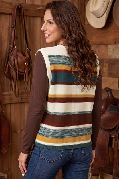Striped Knit Button Front Sweater Vest