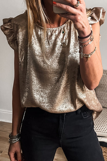 Silver Metallic Ruffle Shoulder Sleeveless Party Top