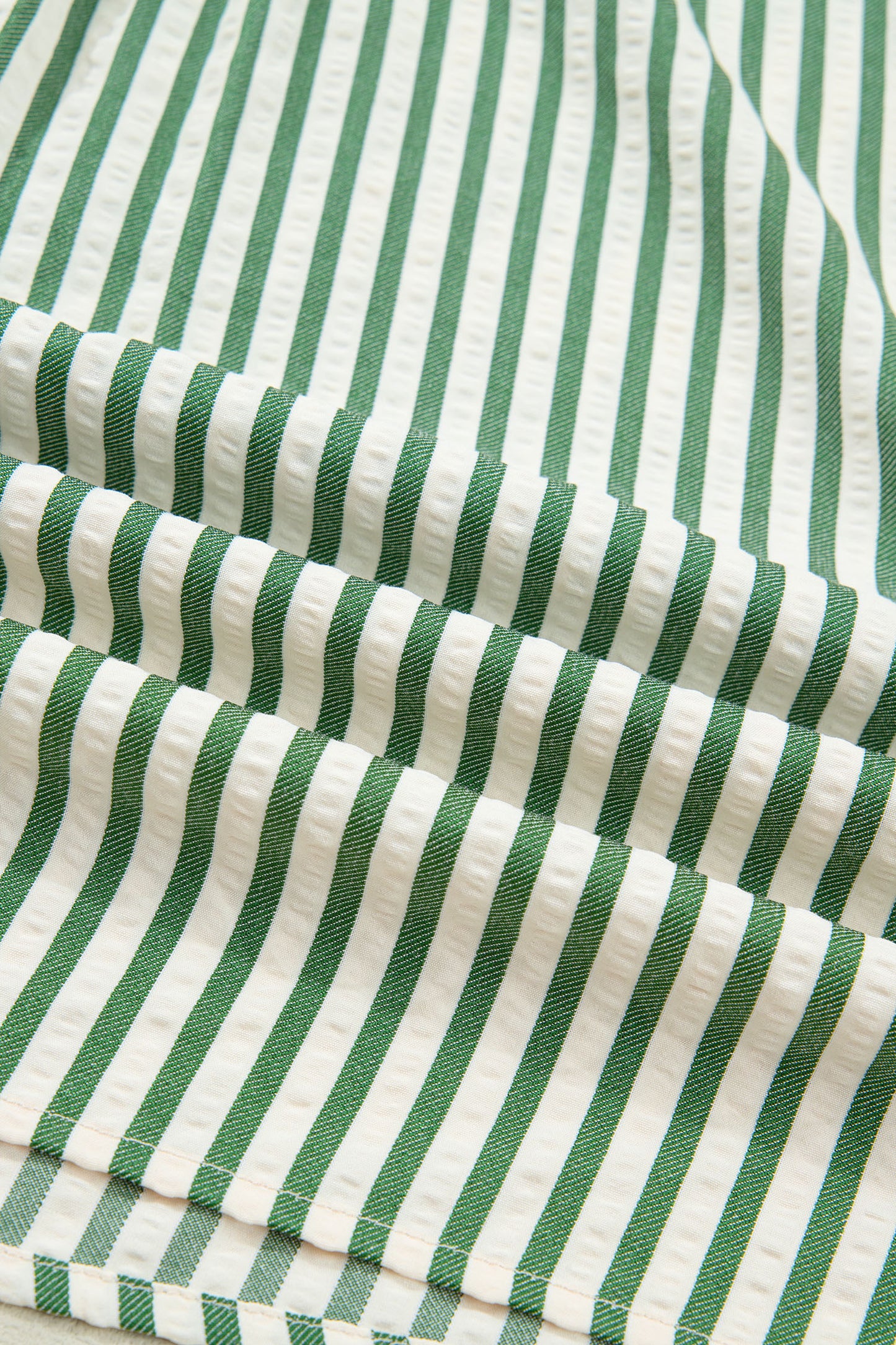 Khaki Striped Split Neck Puff Sleeve Blouse Top