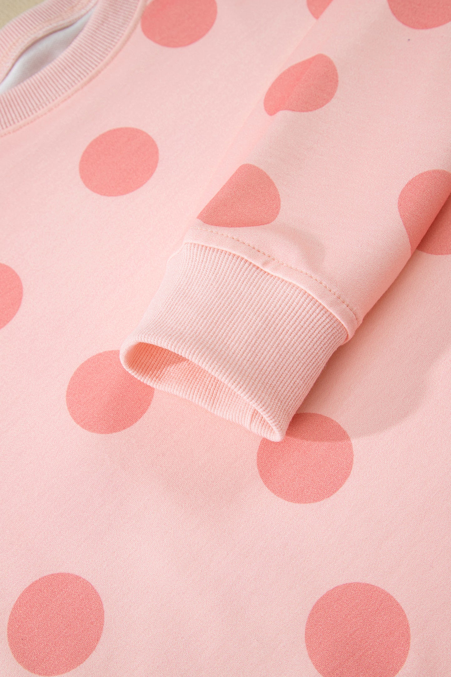 Pink Polka Dot Drop Shoulder Pullover Shorts Set