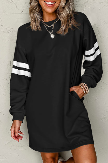 Customizable Varsity Stripe Sleeve Sweatshirt Dress Game Day