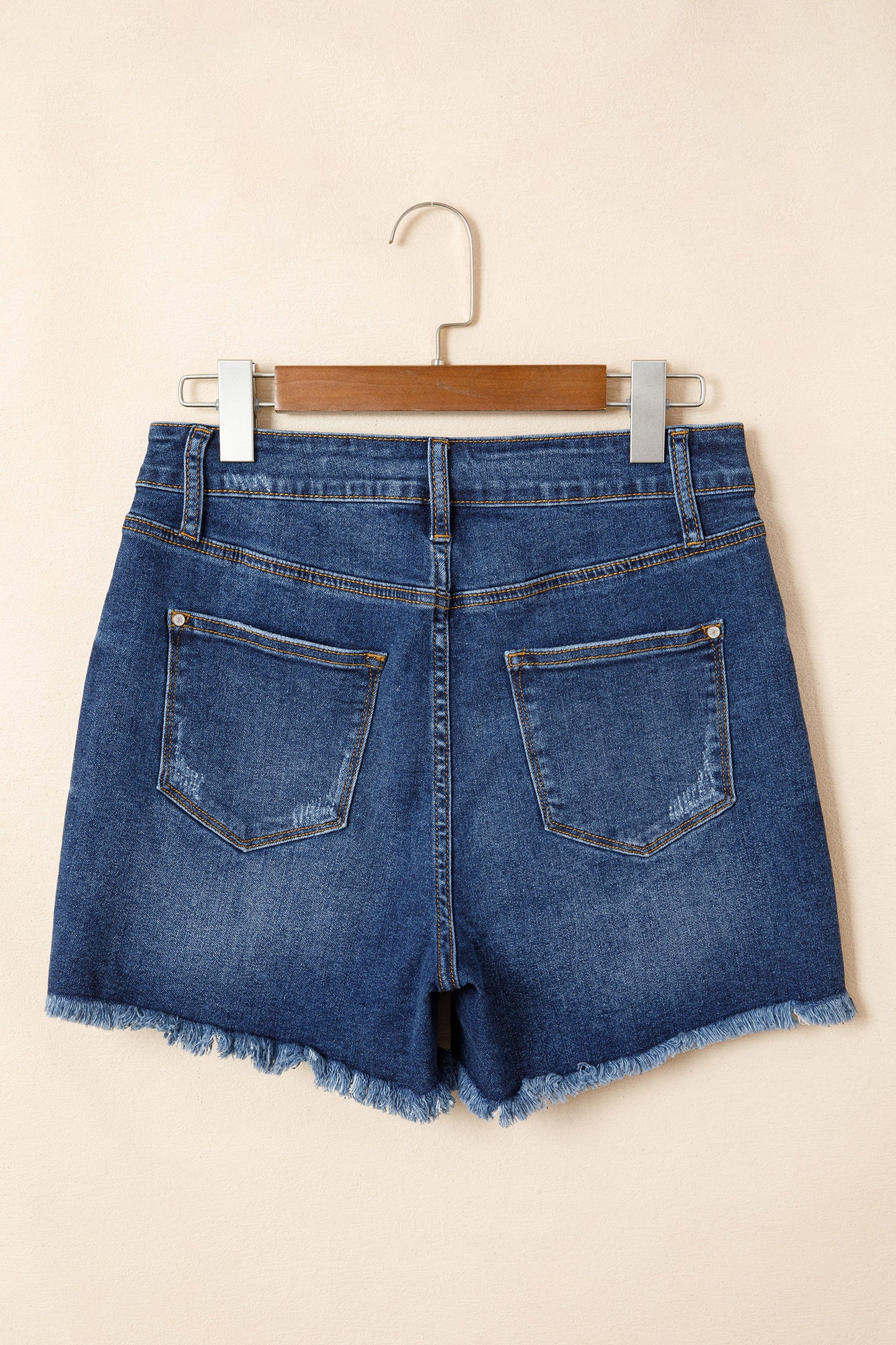 Sail Blue High-Waist Distressed Raw Hem Denim Shorts