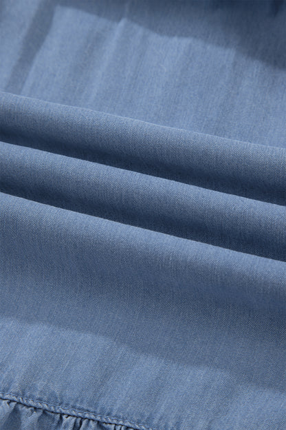 Blue Tiered Denim Maxi Skirt Elastic Waist Casual Summer