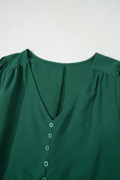 Chestnut Solid Long Sleeve Button V Neck Tiered Maxi Dress