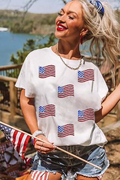 Sequin American Flag Tee Flag Day Independence Top