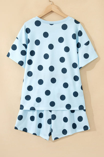 Polka Dot Lounge Set Tee and Drawstring Shorts Set