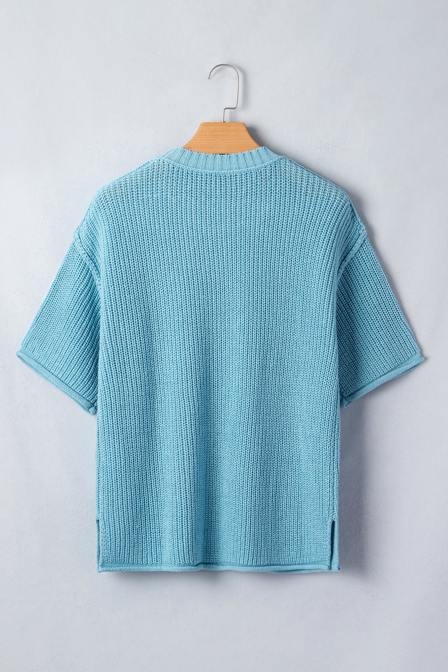 Mist Blue Waffle Knit Oversized Half Sleeve Sweater Top