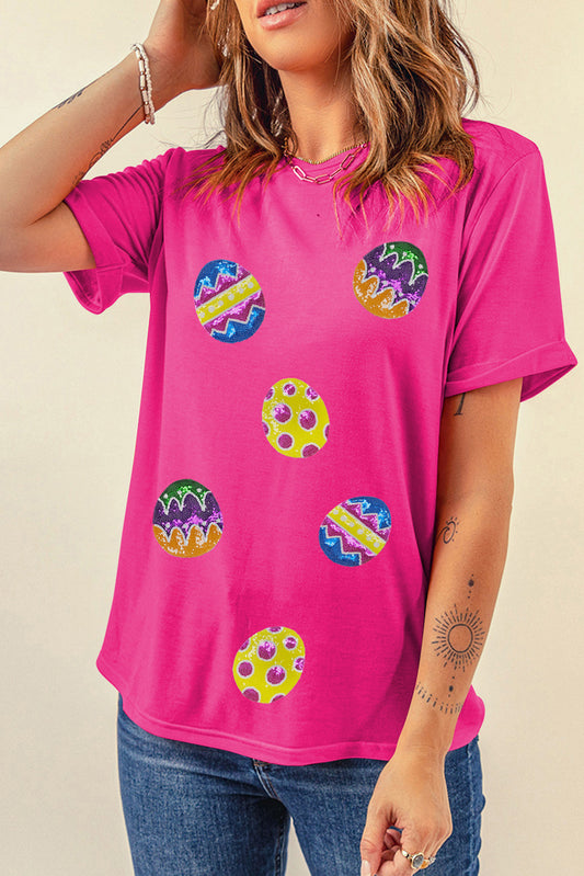 Rose Red Easter Egg Patch Graphic Crew Neck Tee