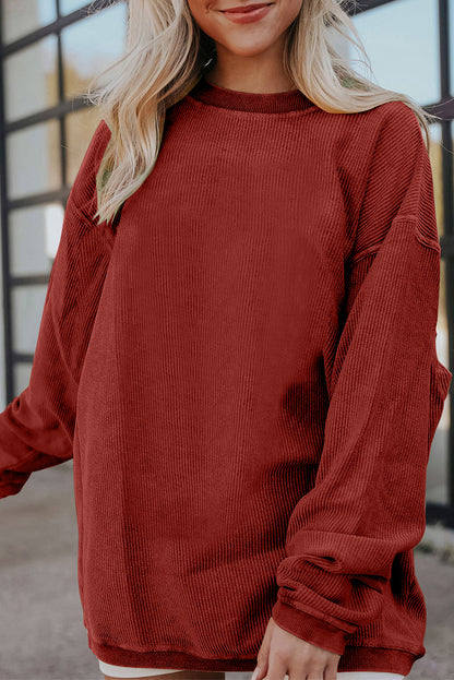 Vintage Washed Corduroy Oversized Rib Knit Sweatshirt