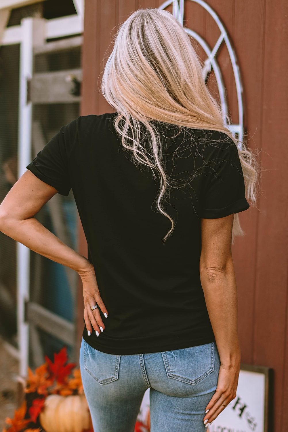 Halloween Ghost Bow Patch Graphic Short Sleeve Tee