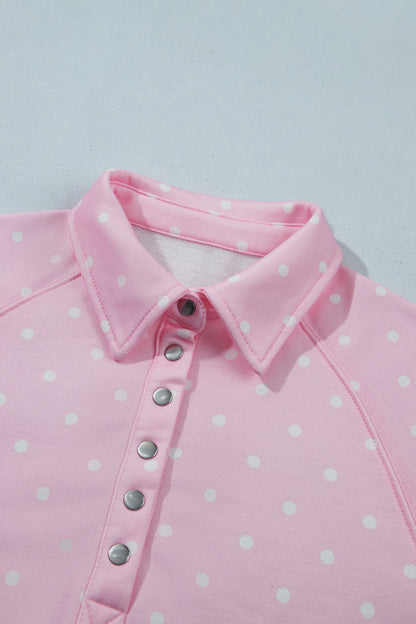 Polka Dot Button Collar Pullover Sweatshirt