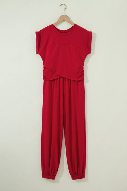 Women Short Sleeve Top Jogger Set Casual Summer Outfit