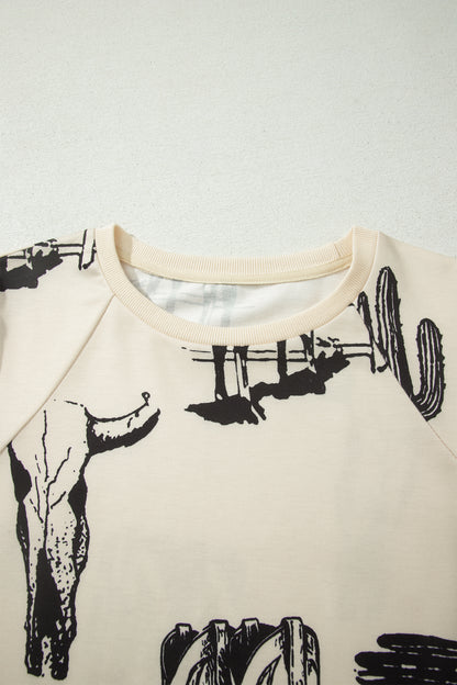 Beige Western Graphic Cowboy Boots Cactus Vintage Tee