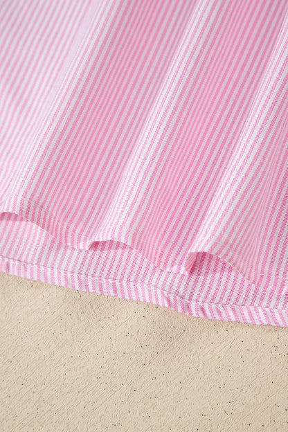 Striped V Neck Short Sleeve Casual Blouse Summer Top