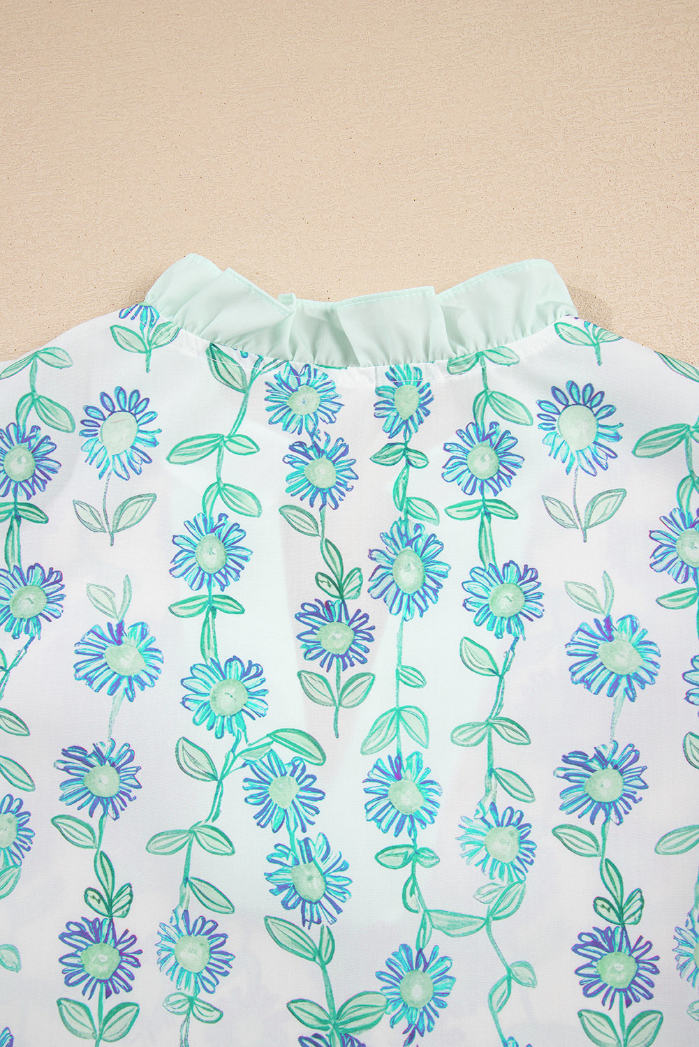 Blue Floral V Neck Short Sleeve Blouse Summer Top