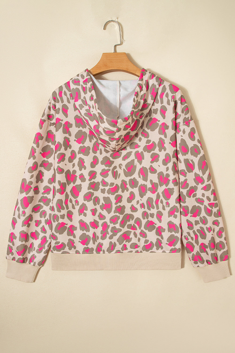 Rose Leopard Print Zip Up Hoodie with Pockets