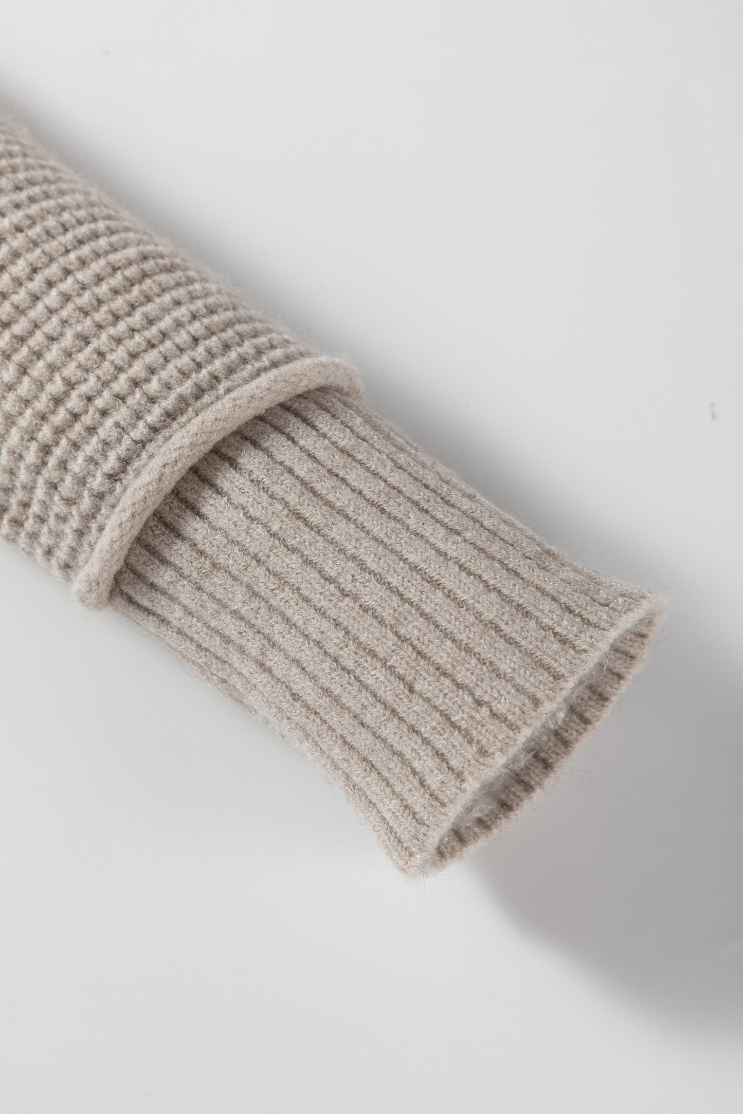 Waffle Knit High Neck Drop Shoulder Ribbed Sweater