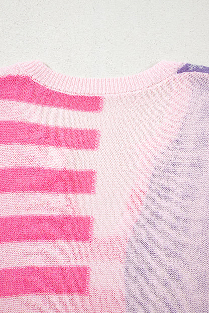Pink USA Flag Stripe Notched Neck Sweater Vest