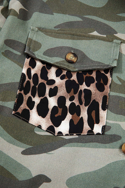 Camo Leopard Patchwork Military Crop Jacket