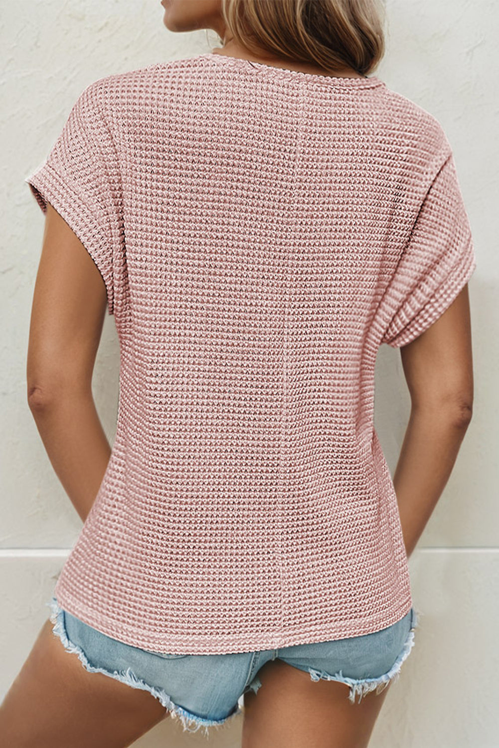 Mist Green Lace Patchwork Waffle Knit Summer Top