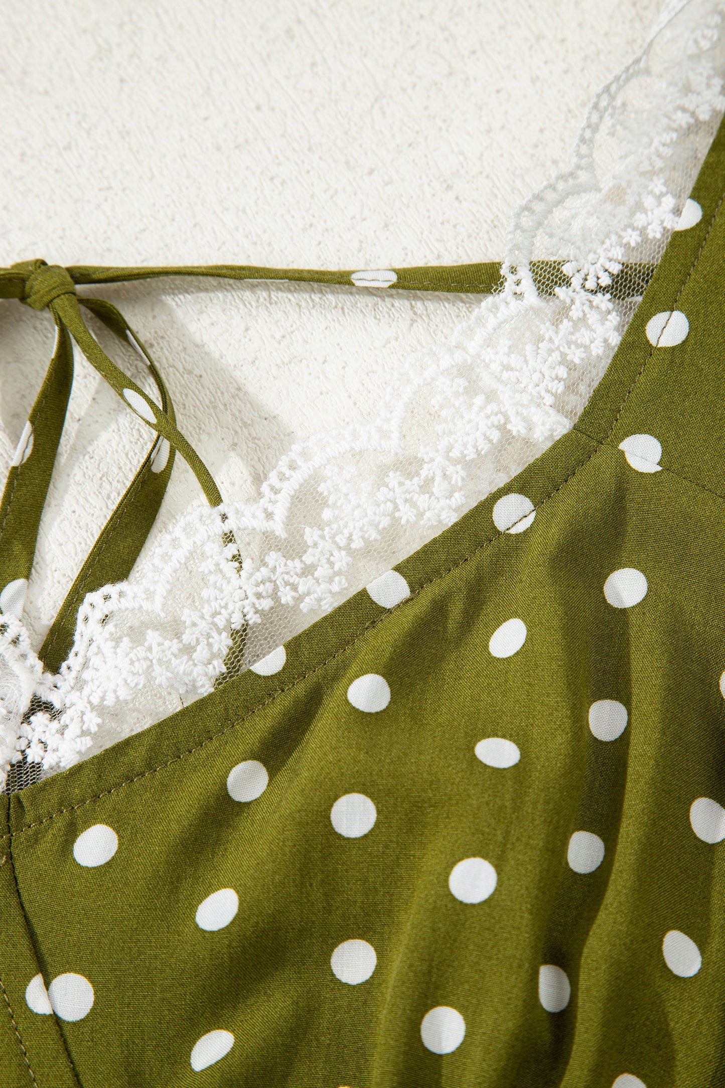 Green Polka Dot Lace Trim Smocked Maxi Dress