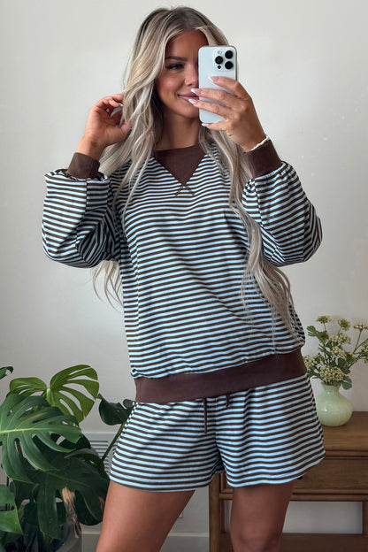 Women's Striped Oversized Contrast Trim 2-Piece Set
