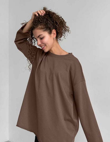 Loose Fit Cotton Long Sleeve Casual T Shirt for Women