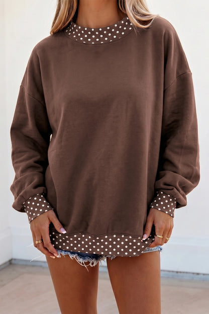 Red Polka Dot Trim Oversized Colorblock Sweatshirt
