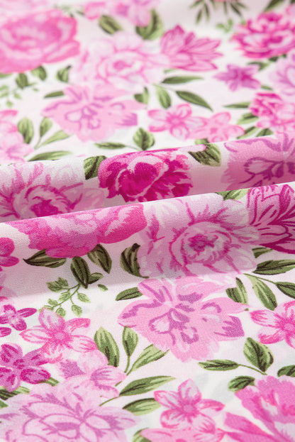 Easter Pink Floral Square Neck Puff Sleeve Maxi Dress