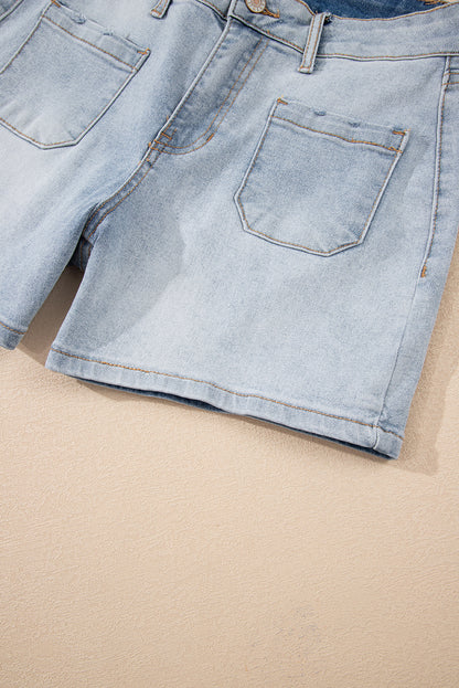 Light Wash High Waisted Denim Shorts with Pockets