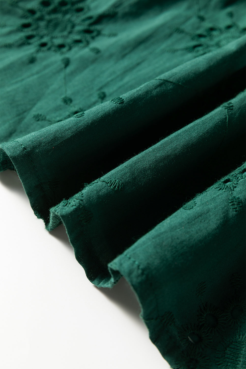 Green Eyelet Embroidered Puff Sleeve Babydoll Mini Dress
